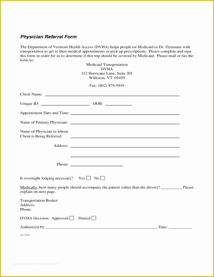 Medical Referral form Template Free Of Physician Referral form Vermont Free Download