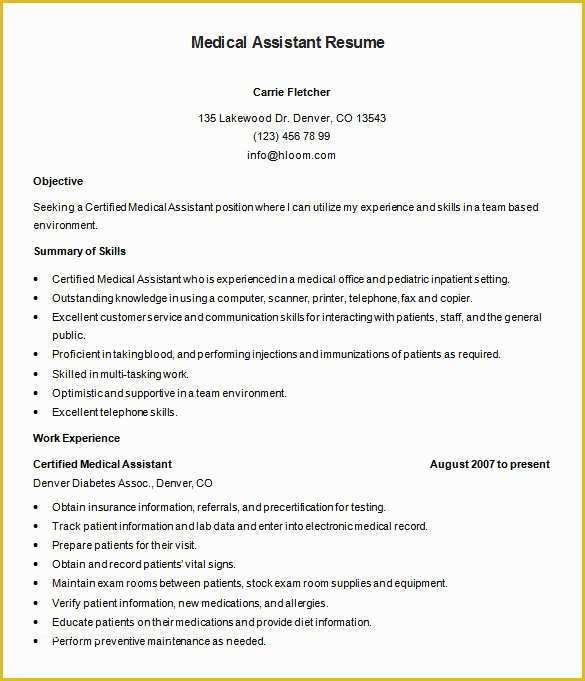 Medical Resume Template Free Of 5 Medical assistant Resume Templates Doc Pdf