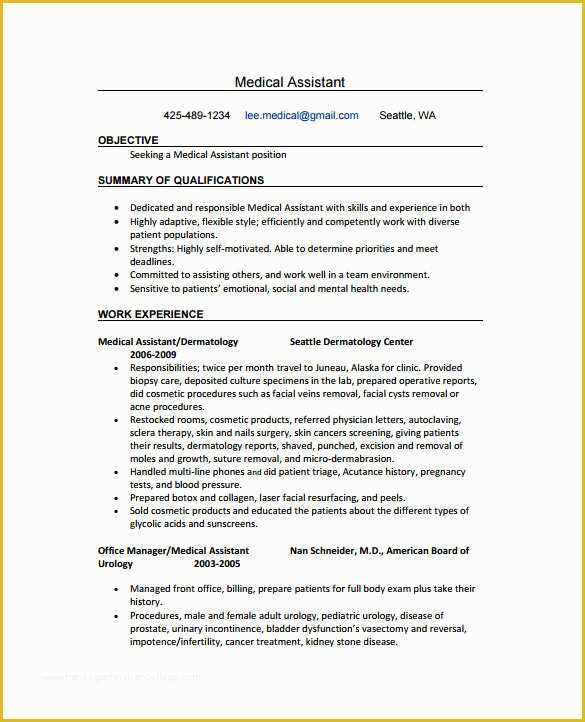 Medical Resume Template Free Of 5 Medical assistant Resume Templates Doc Pdf