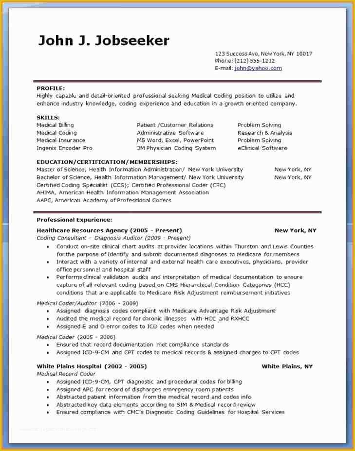 Medical Resume Template Free Of 5 Sample Resume for Medical Billing Specialist