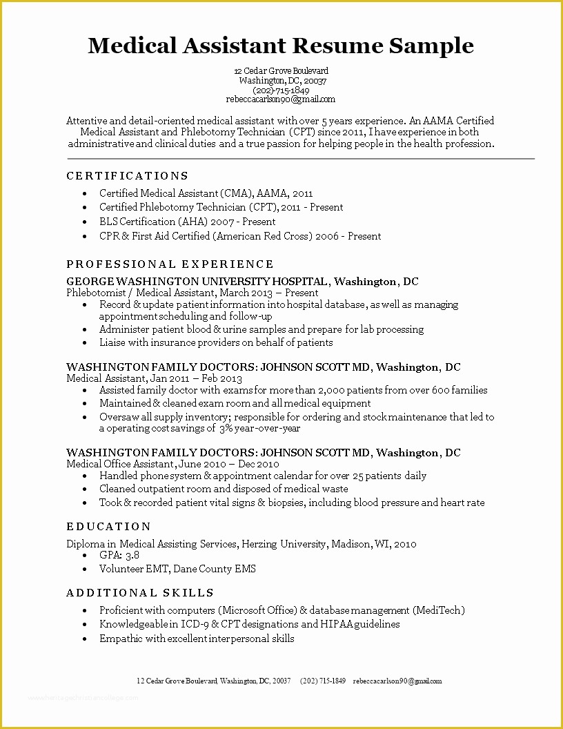 Medical Resume Template Free Of Free Medical assistant Resume Sample