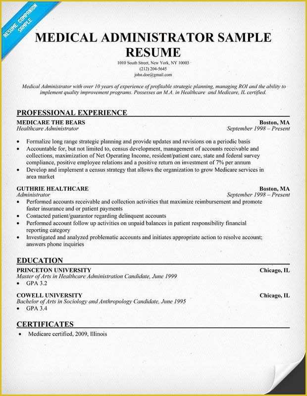 Medical Resume Template Free Of Medical Administrator Resume Resume Panion
