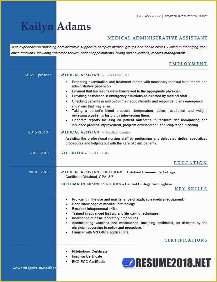 Medical Resume Template Free Of Medical assistant Resume Examples 2018 Six Templates In