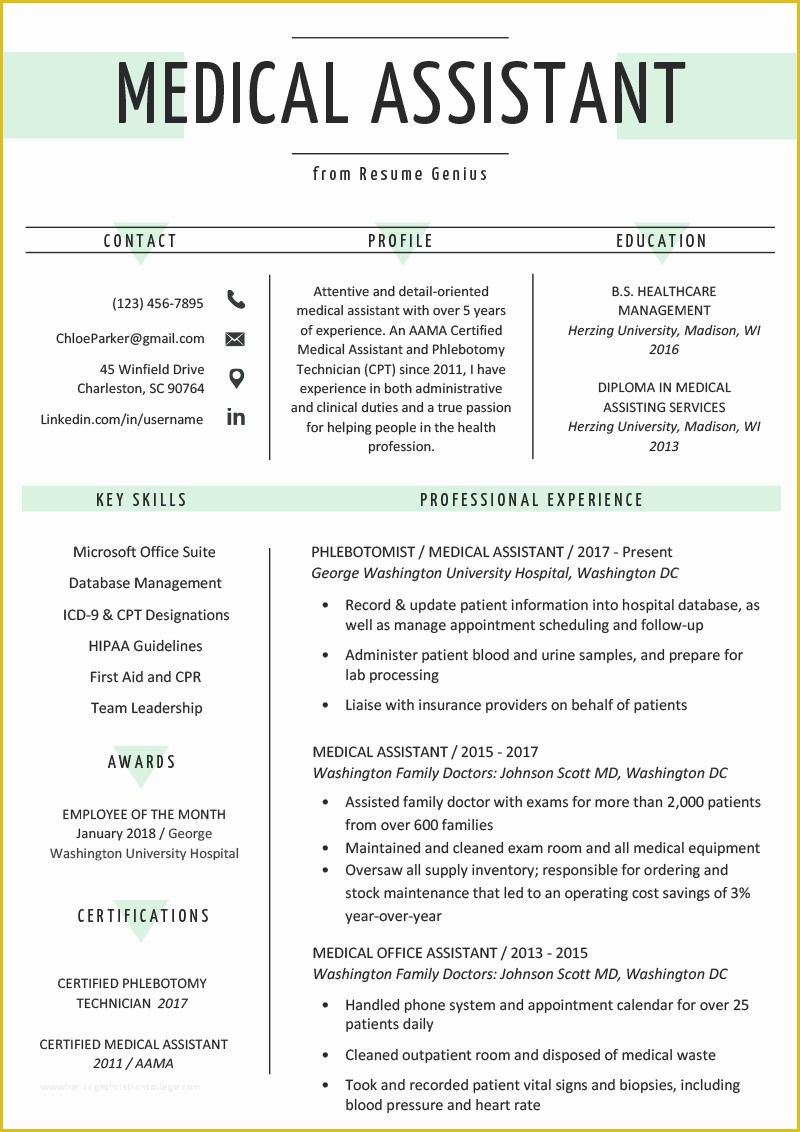 Medical Resume Template Free Of Medical assistant Resume Sample & Writing Guide