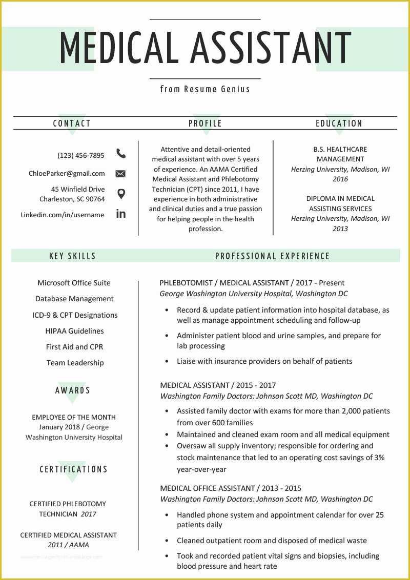 Medical Resume Template Free Of Medical assistant Resume Sample & Writing Guide