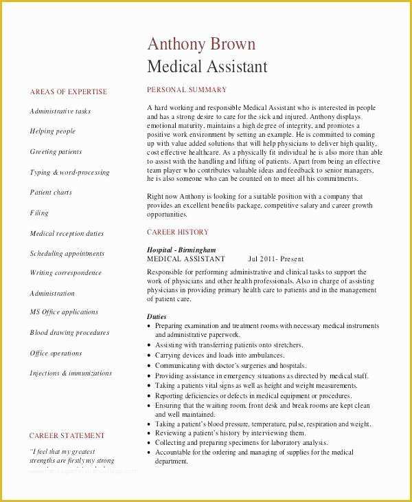 Medical Resume Template Free Of Medical assistant Resume Samples Free – Komphelpso