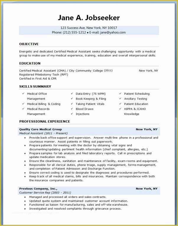 Medical Resume Template Free Of Medical assistant Sample Resume