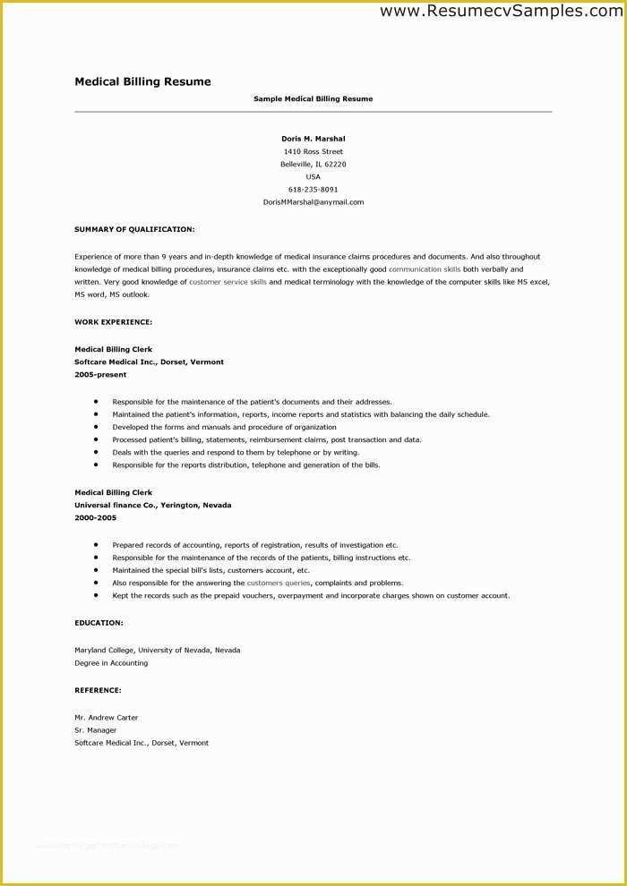 Medical Resume Template Free Of Medical Billing Resume Samples Free