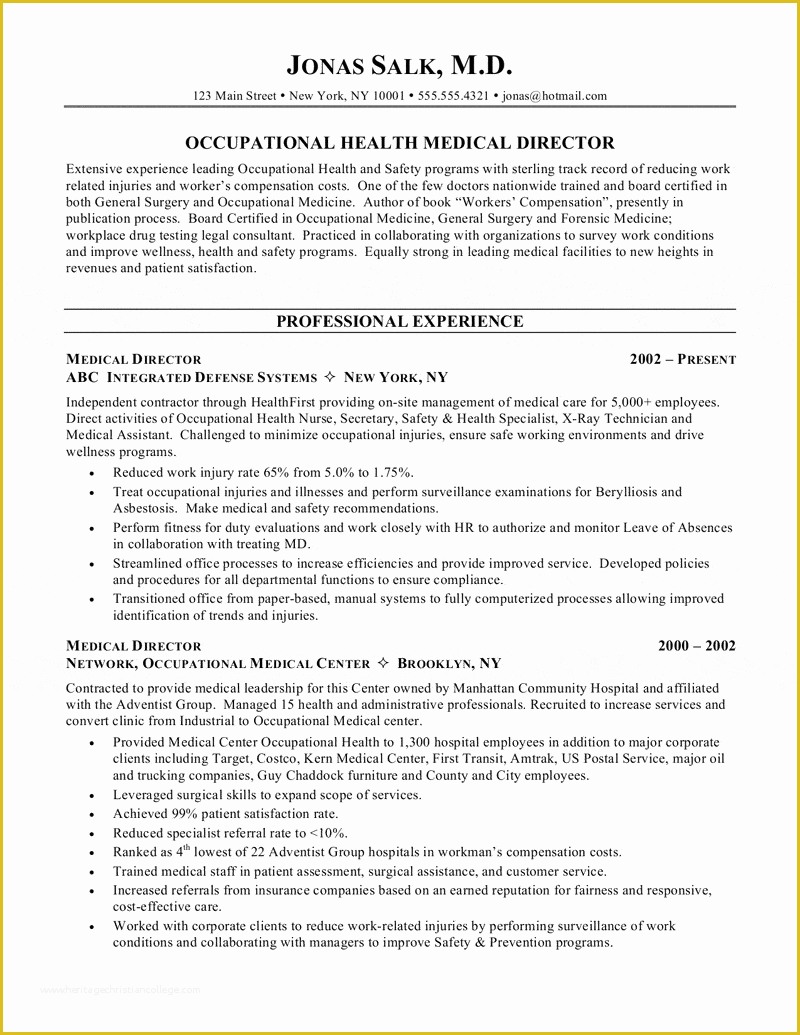 Medical Resume Template Free Of Medical Director Resume