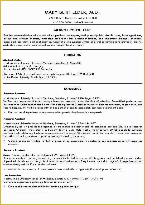 Medical Resume Template Free Of Medical Doctor Resume Example