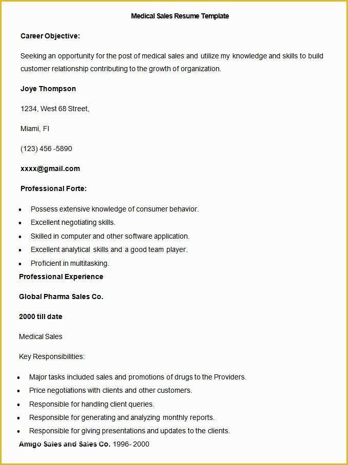 Medical Resume Template Free Of Sales Resume Template – 41 Free Samples Examples format
