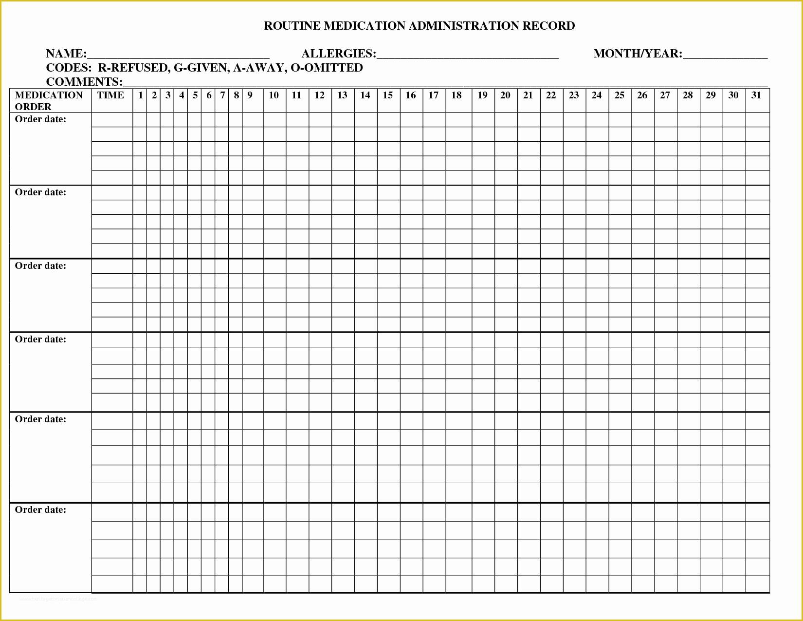 Medication Administration Record Template Free Of Free Printable Medication Administration Record