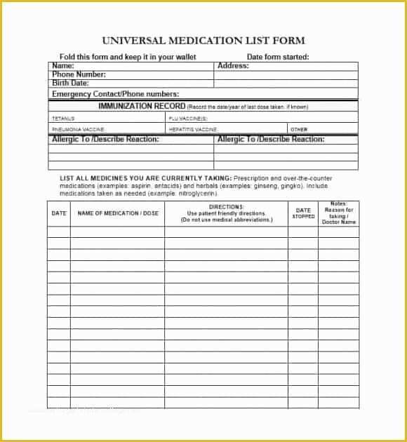 Medication List Template Free Download Of 58 Medication List Templates for Any Patient [word Excel