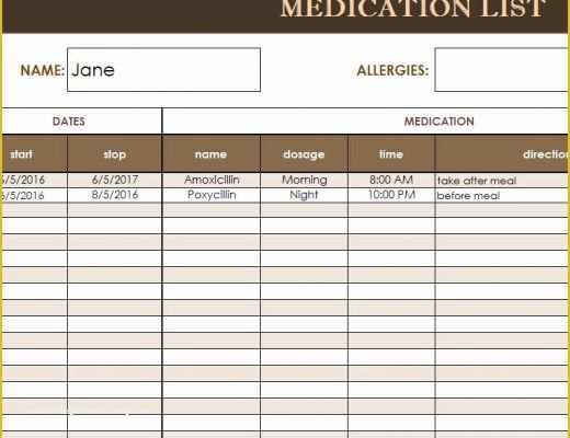 Medication List Template Free Download Of Free Medication Administration Record Template Excel