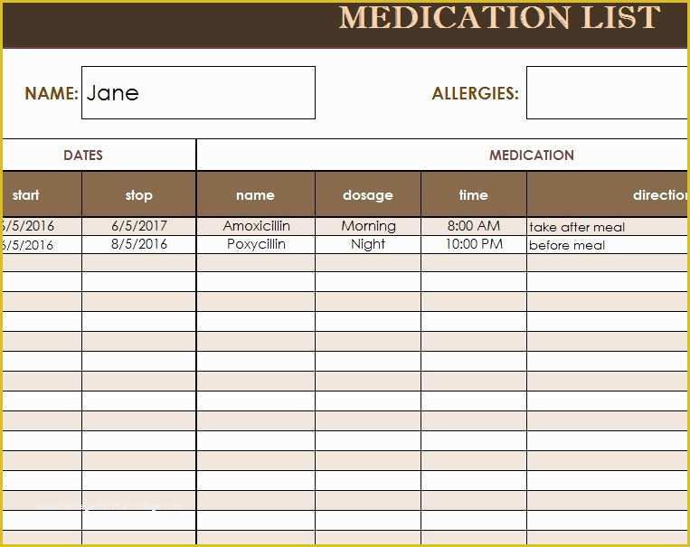 50 Medication List Template Free Download