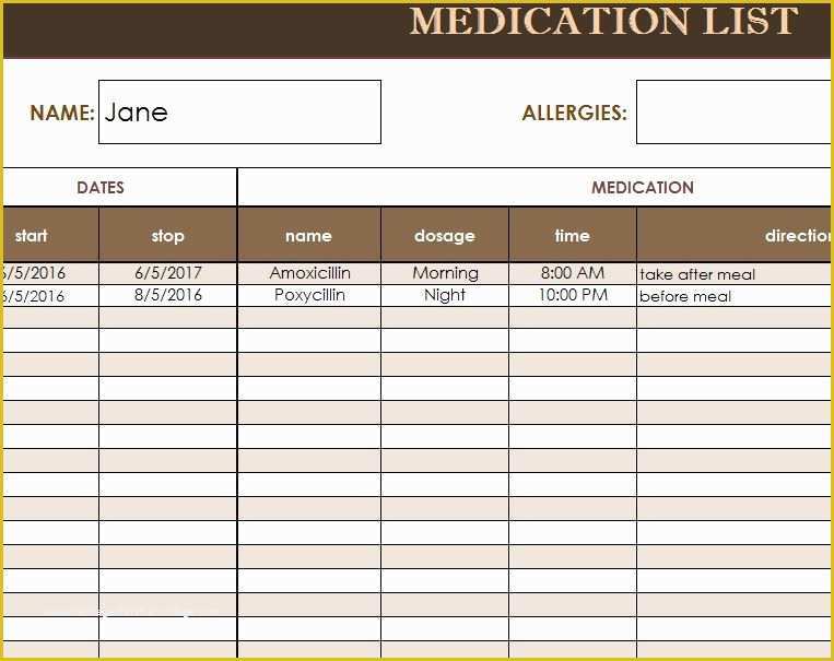 Medication List Template Free Download Of Free Medication Administration Record Template Excel