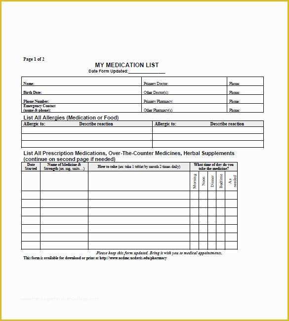 Medication List Template Free Download Of Medication List Template 10 Free Word Excel Pdf