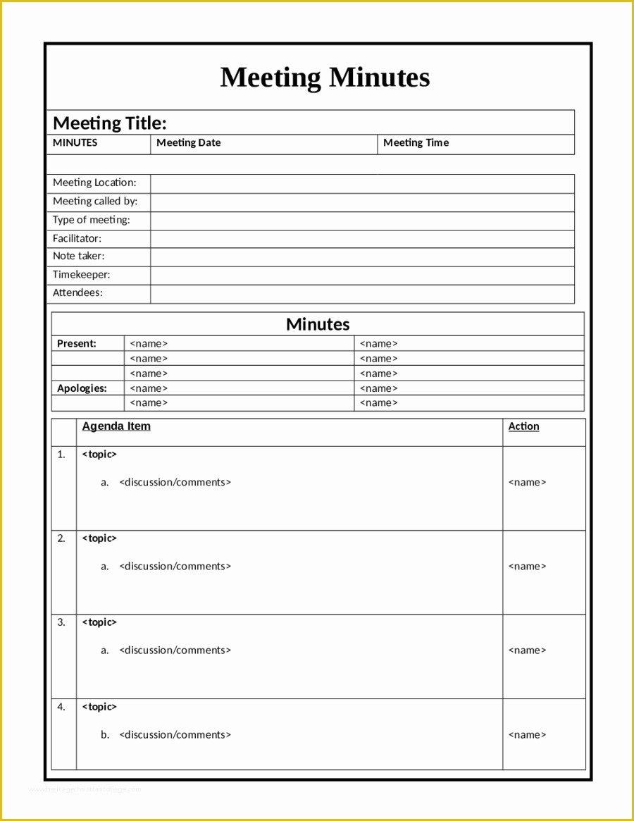 Meeting Minutes Template Free Of 2019 Meeting Minutes Template Fillable Printable Pdf