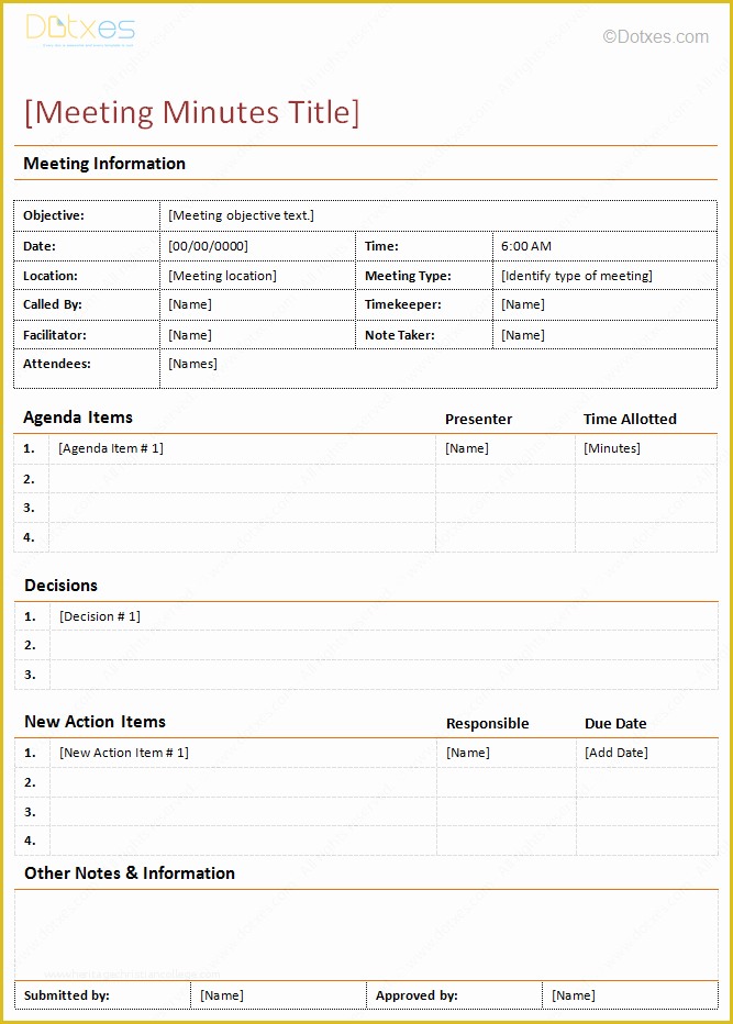 Meeting Minutes Template Free Of Meeting Minutes Template In Descriptive format
