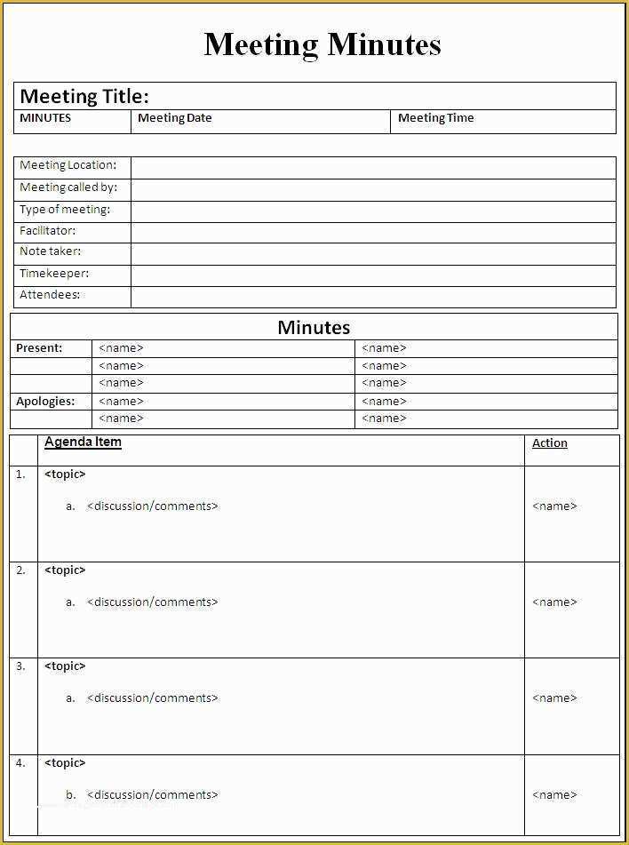 Meeting Minutes Template Free Of Minutes Meeting Template