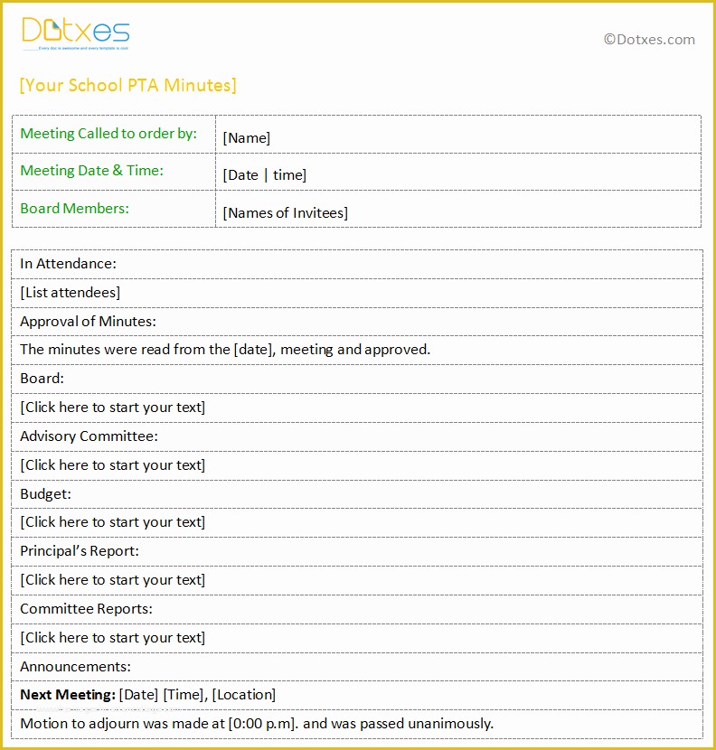 Meeting Minutes Template Free Of Pta Meeting Minutes Template for Word Dotxes