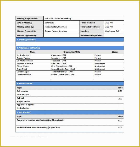 Meeting Minutes Template Free Of Sample Project Meeting Minutes Template 13 Documents In