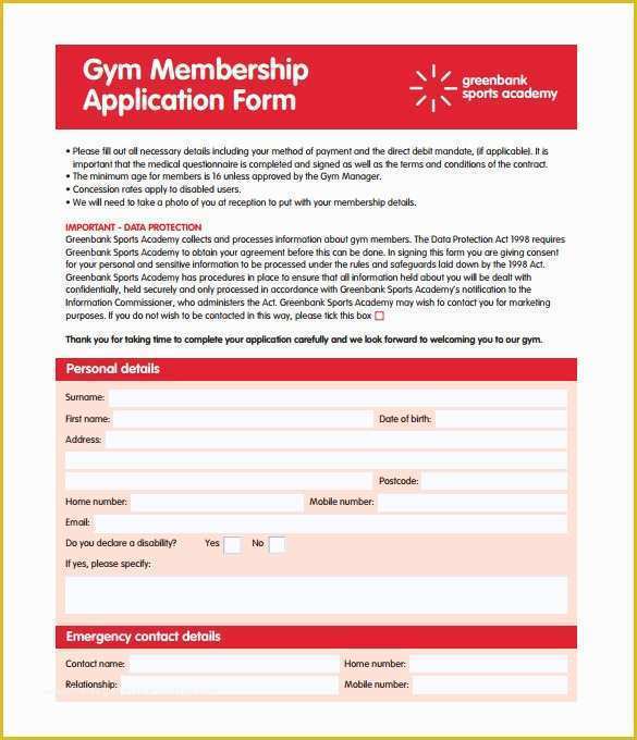 Membership Registration form Templates Free Of 11 Gym Contract Templates Pages Word Docs