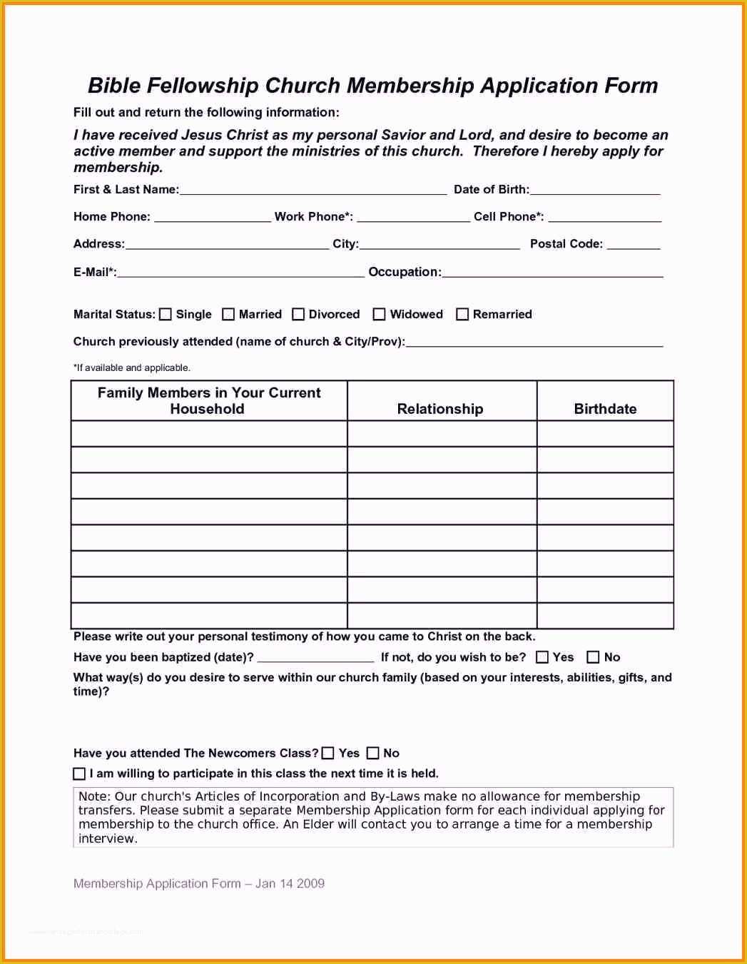 Membership Registration form Templates Free Of Church Membership form Template Word Templates Resume
