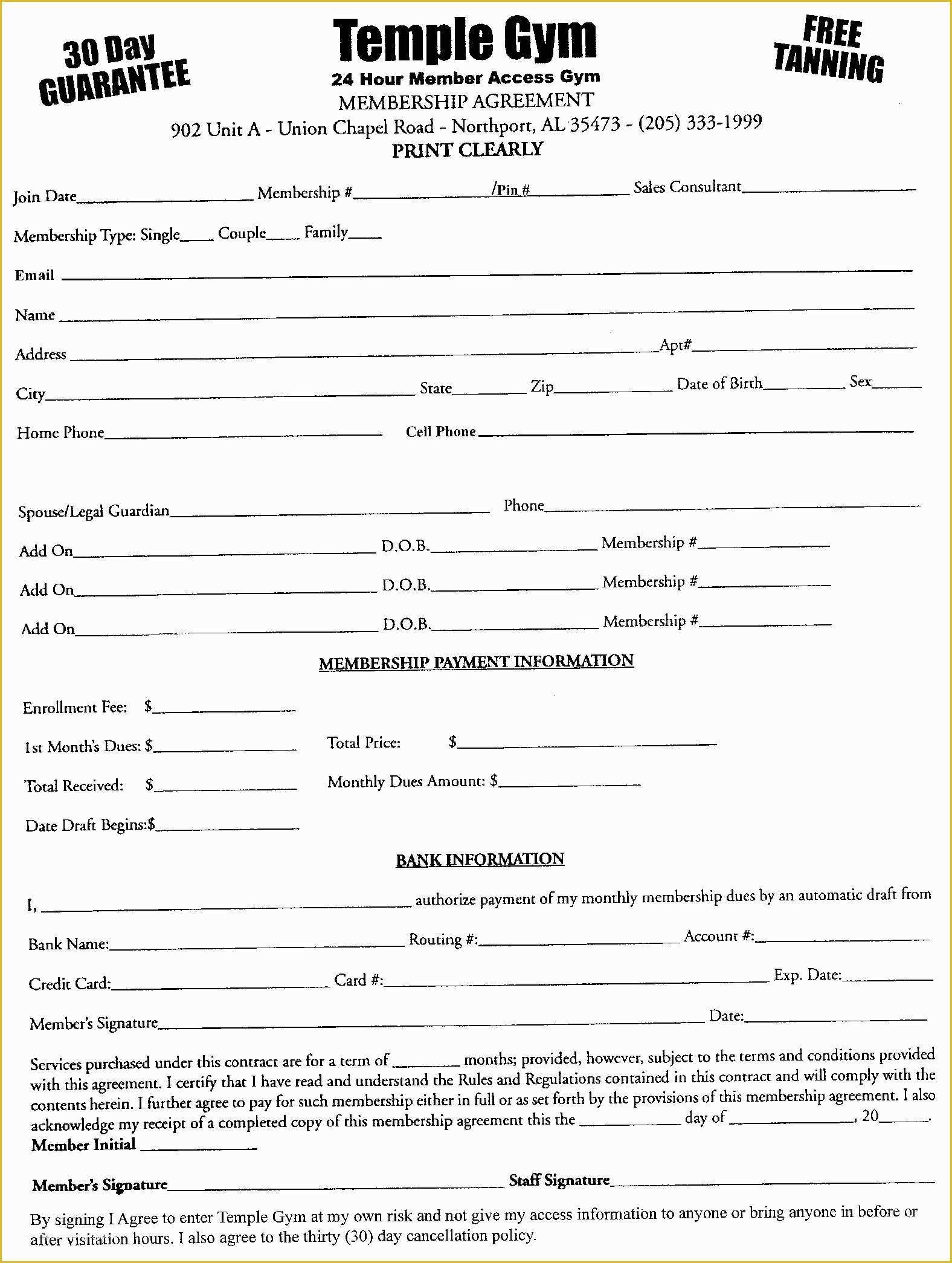 Membership Registration form Templates Free Of Free Fitness Center Legal Membership Waiver forms for Gyms