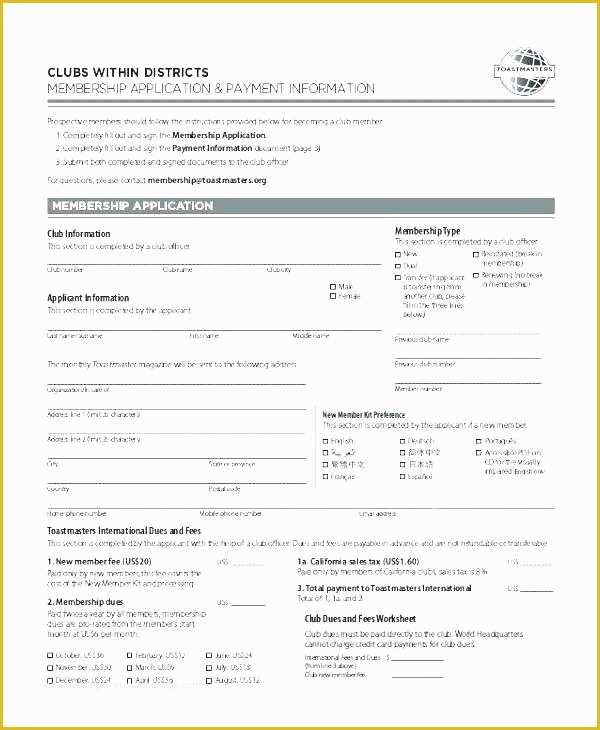 Membership Registration form Templates Free Of Membership Application form Template Club Membership