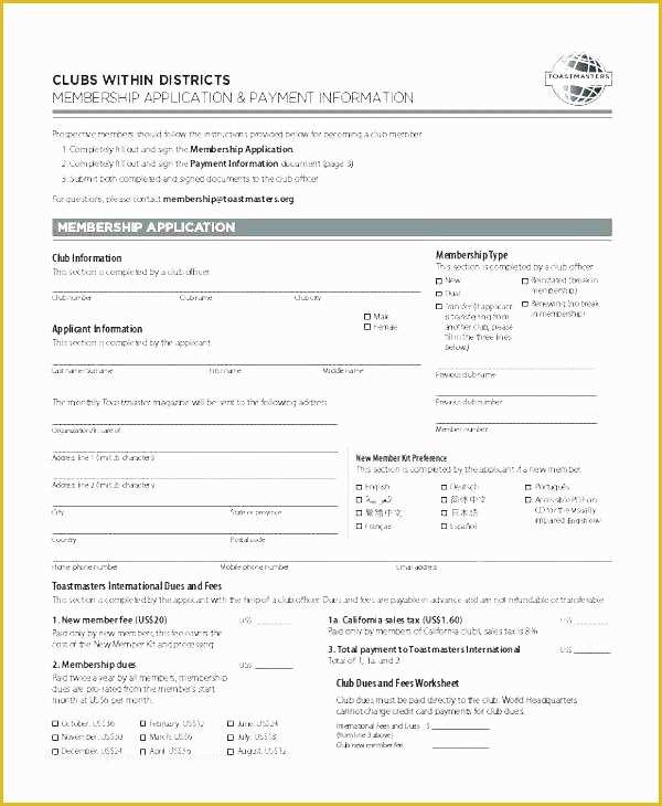 Membership Registration form Templates Free Of Membership Application form Template Club Membership