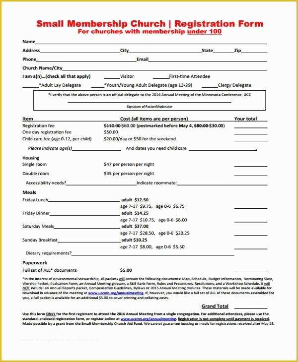 Membership Registration form Templates Free Of Sample Church Registration forms 8 Free Documents In