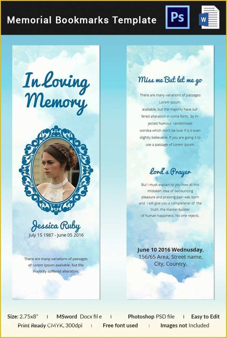 Memorial Cards for Funeral Template Free Of 5 Memorial Bookmark Templates – Free Word Pdf Psd