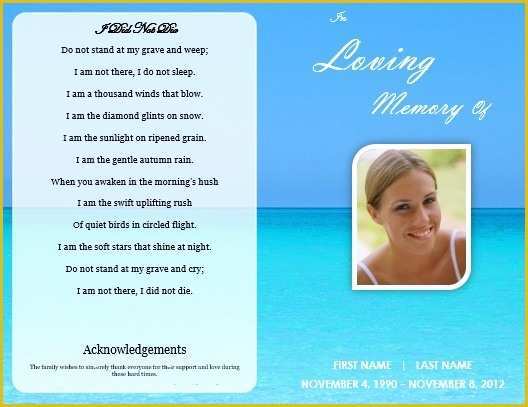 Memorial Cards for Funeral Template Free Of Single Fold Beach Funeral Program Template for