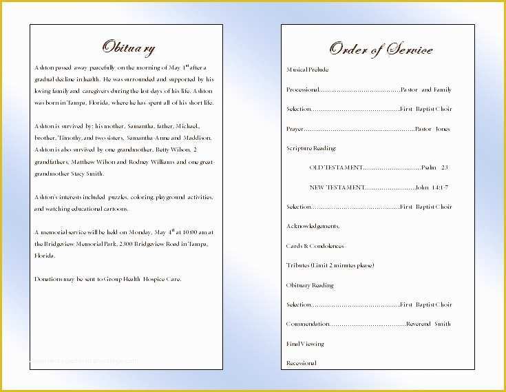 Memorial Service Template Free Of Clouds Youth Memorial Program Funeral Pamphlets