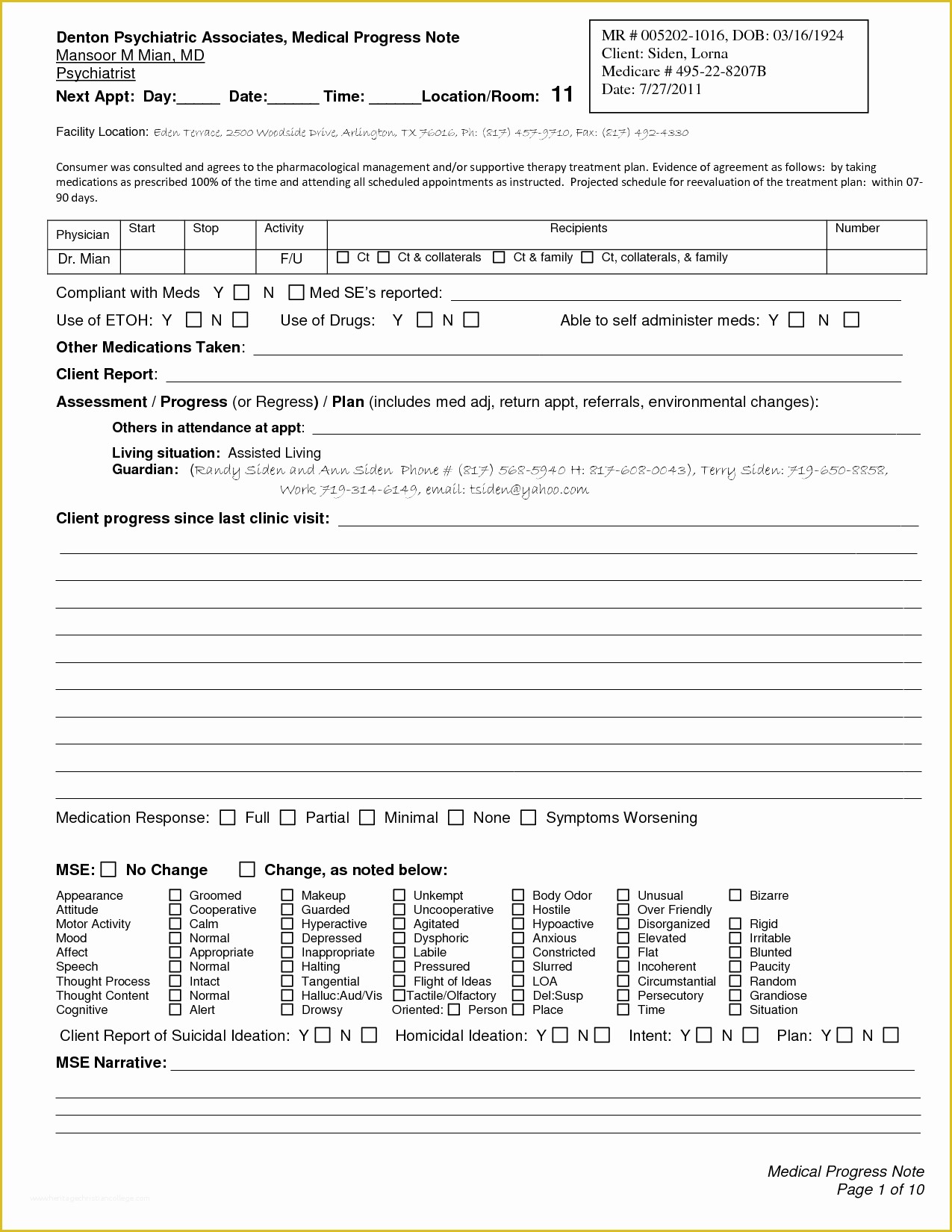 Mental Health Progress Note Template Free Of 10 Best Of Printable therapy Progress Note