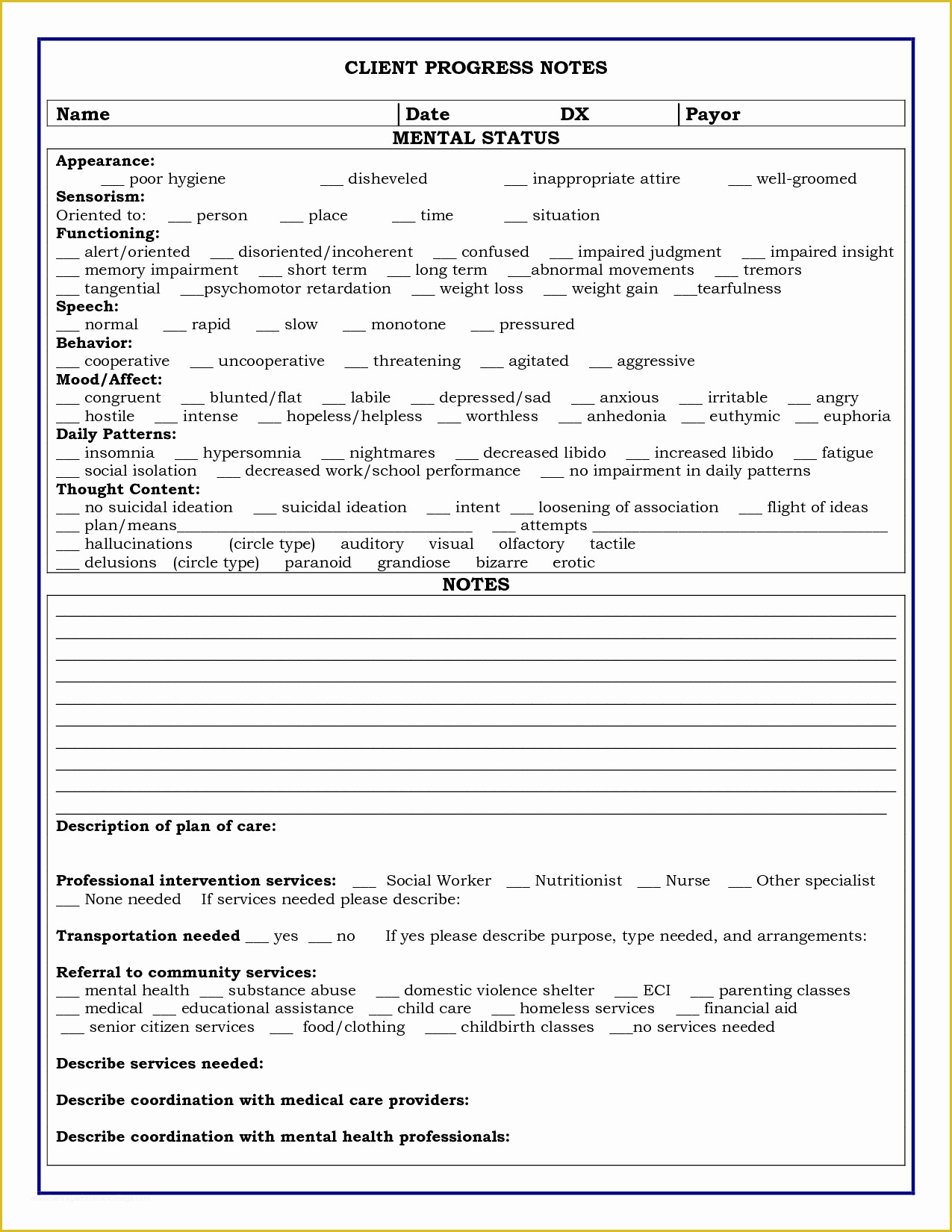 Mental Health Progress Note Template Free Of Progress Note Template