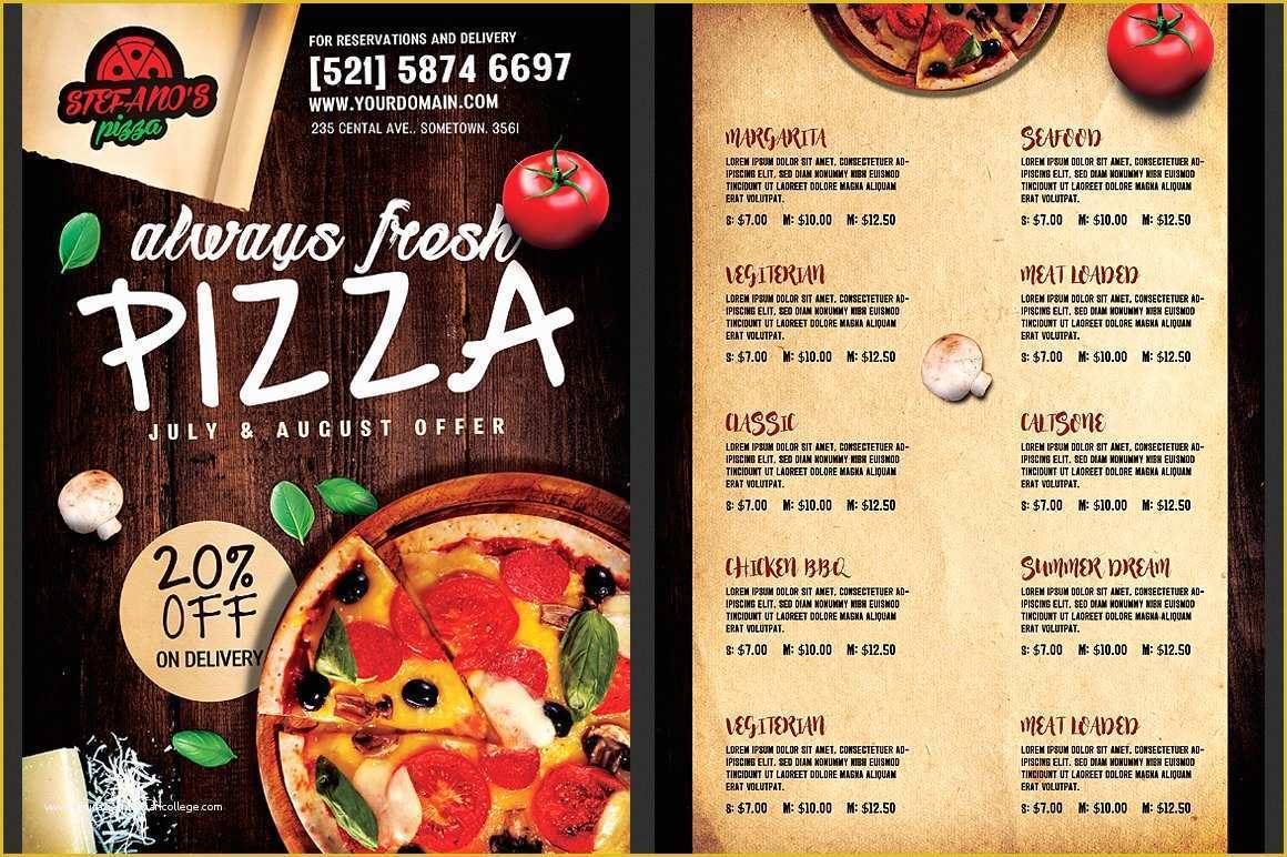 Menu Poster Template Free Of Pizza Flyer Menu Template Flyer Templates Creative Market