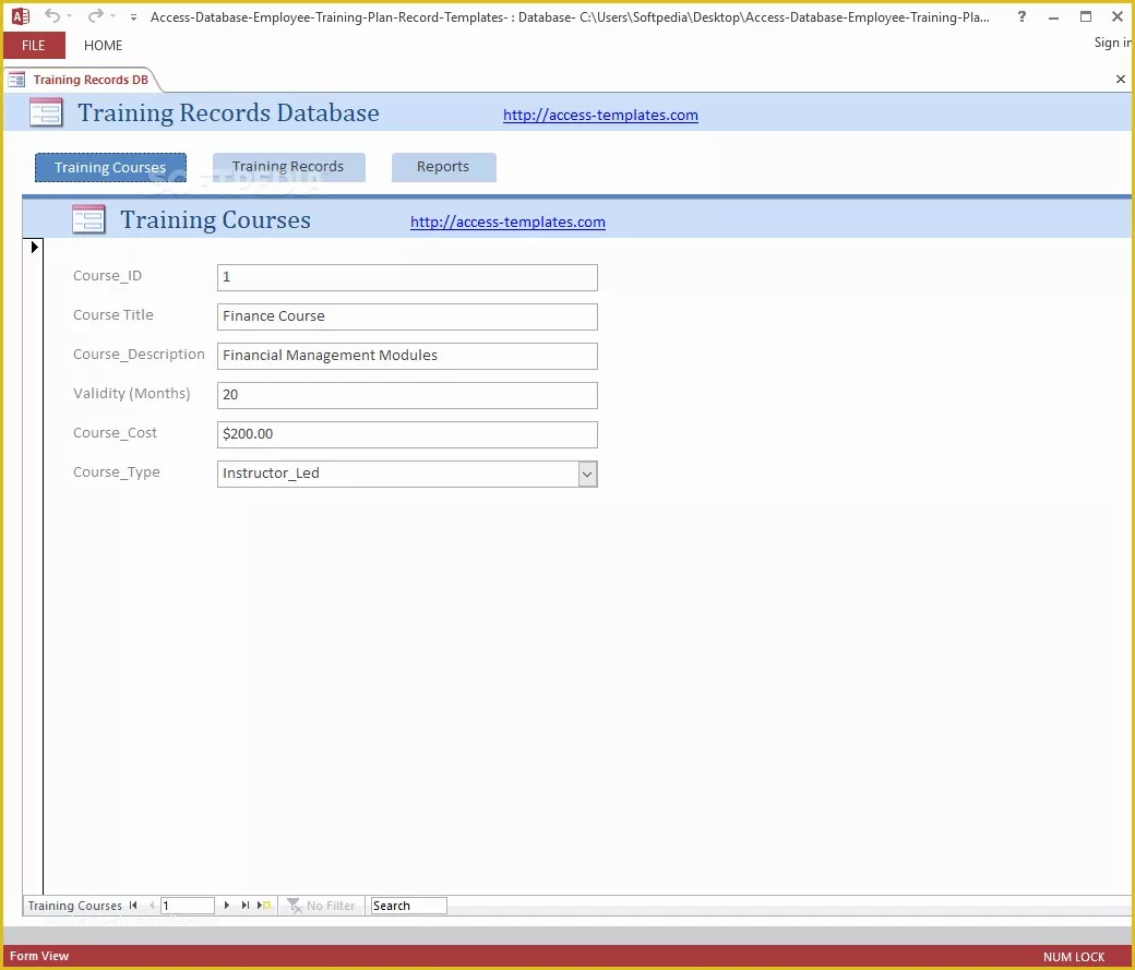 Microsoft Access Employee Training Database Template Free Of Download Employee Training Plan and Record Access Database