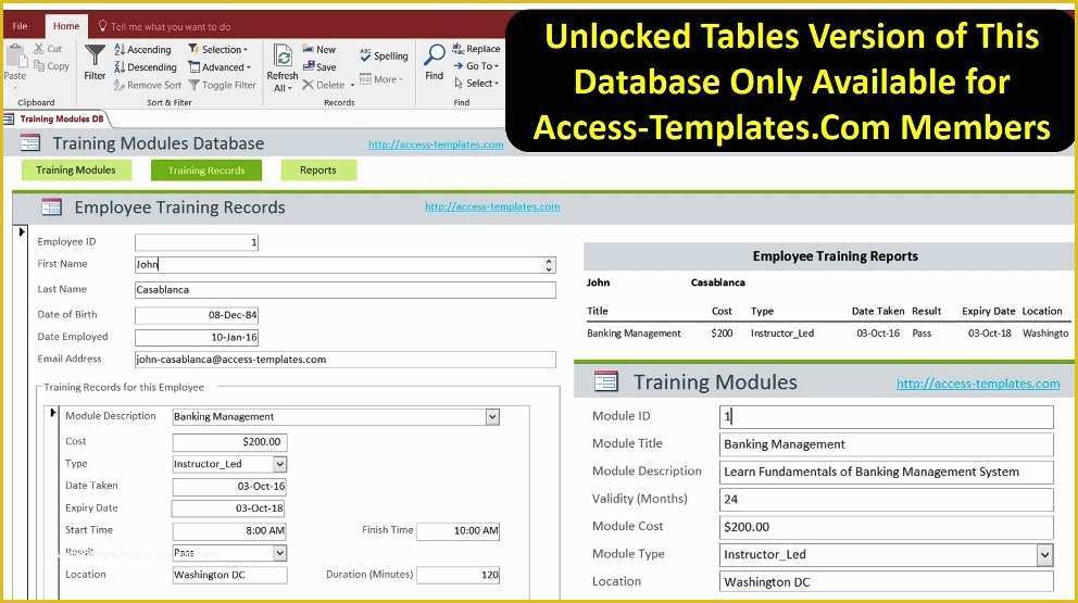 Microsoft Access Employee Training Database Template Free