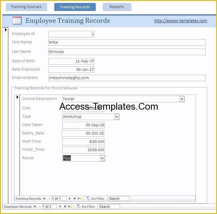 Microsoft Access Employee Training Database Template Free Of Employee Training Plan Template for Microsoft Access