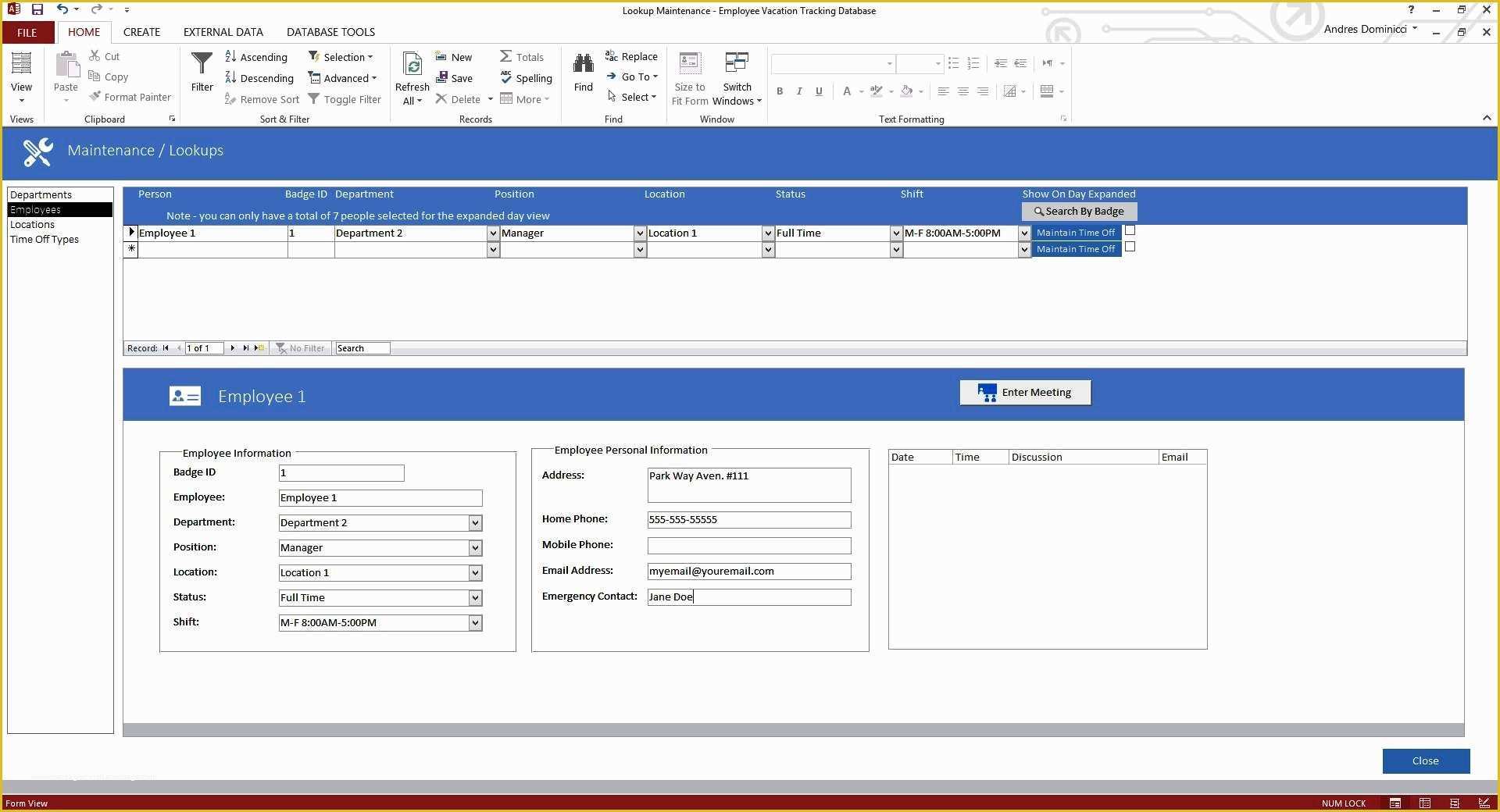 Microsoft Access Employee Training Database Template Free Of Enhanced Employee Vacation Tracking Database Template
