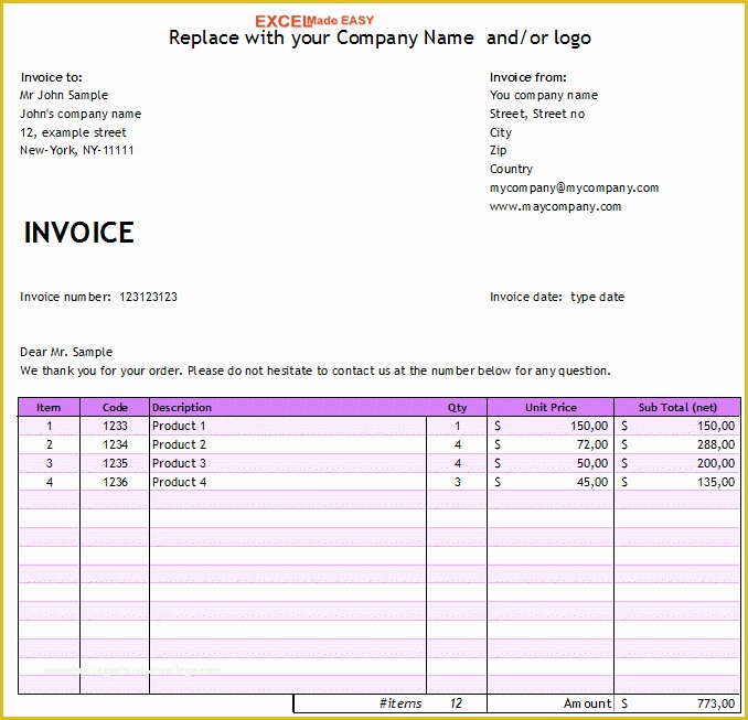 Microsoft Excel Invoice Template Free Of Free Invoice Template for Microsoft Excel by Excelmadeeasy