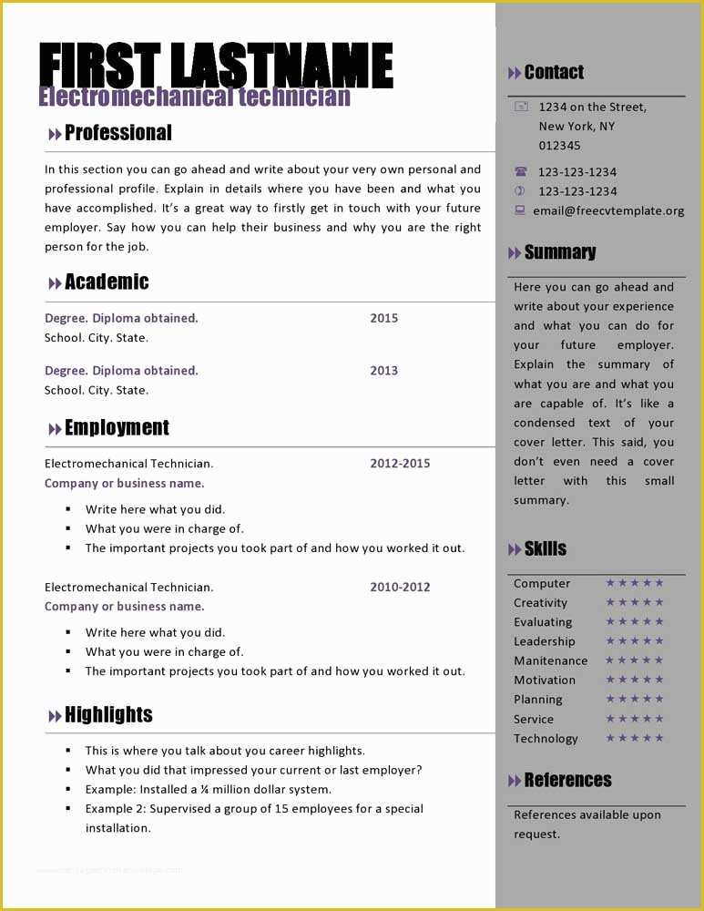 Microsoft Office Resume Templates Free Of Free Curriculum Vitae Templates 466 to 472 – Free Cv