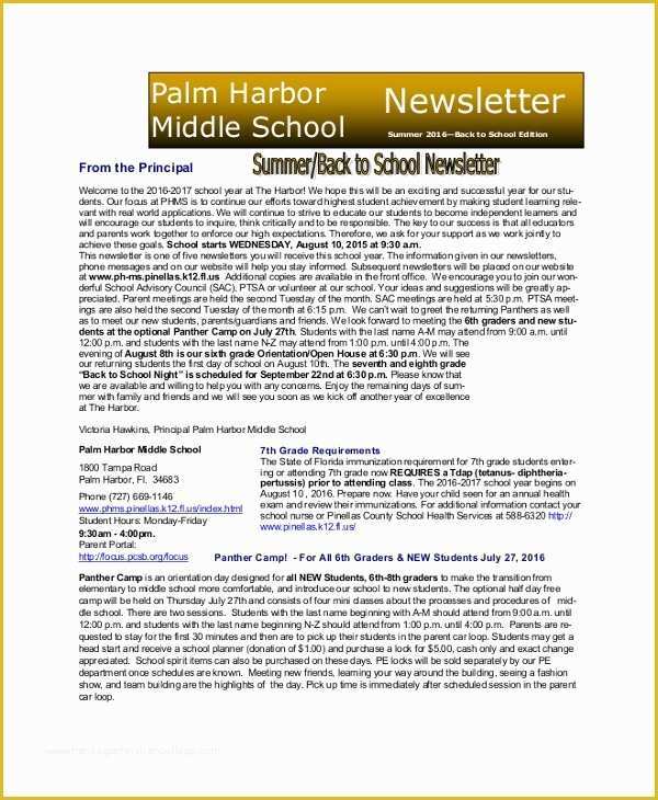 Middle School Newsletter Templates Free Of 8 Sample School Newsletters