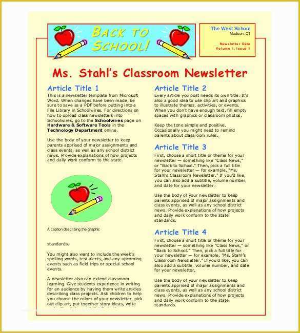 Middle School Newsletter Templates Free Of Classroom Newsletter Template – 9 Free Word Pdf