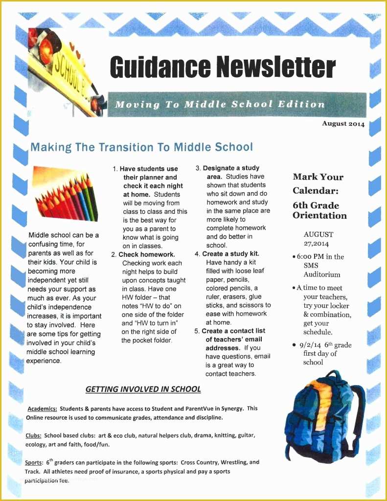 Middle School Newsletter Templates Free Of Guidance Newsletter
