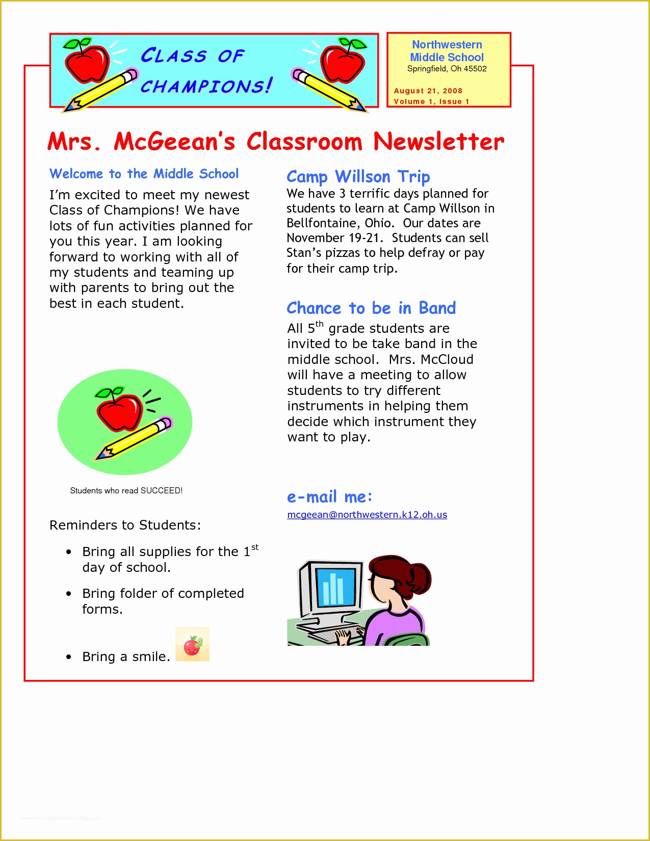 Middle School Newsletter Templates Free Of Newsletter Classroom Newsletter Template