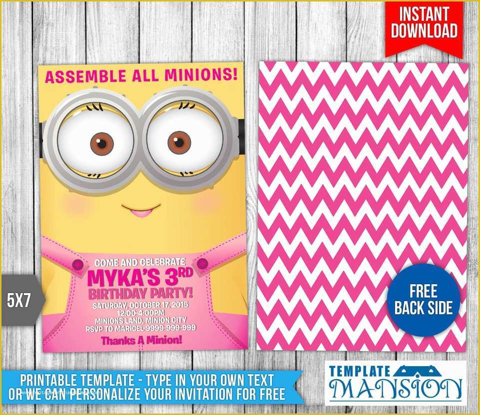 Minion Birthday Invitations Templates Free Of Girl Minions Birthday Invitation Template 7 by