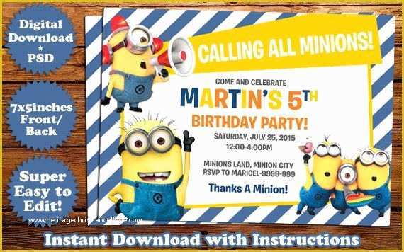 Minion Birthday Invitations Templates Free Of Instant Download Minions Birthday Invitation Template